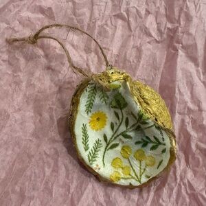 Handmade Gold Oyster Shell Ornament with Yellow Floral Interior